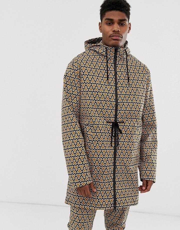 Asos Design Two-piece Harrington Jacket In Geometric Print - Orange