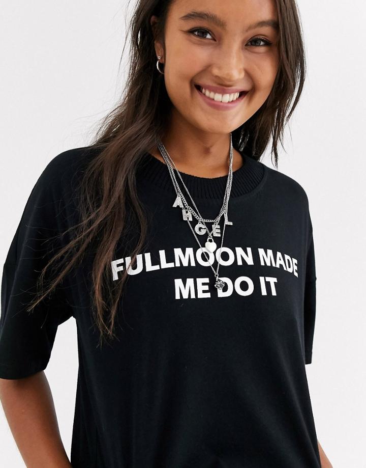 Noisy May Full Moon Logo Ribbed Neck T-shirt