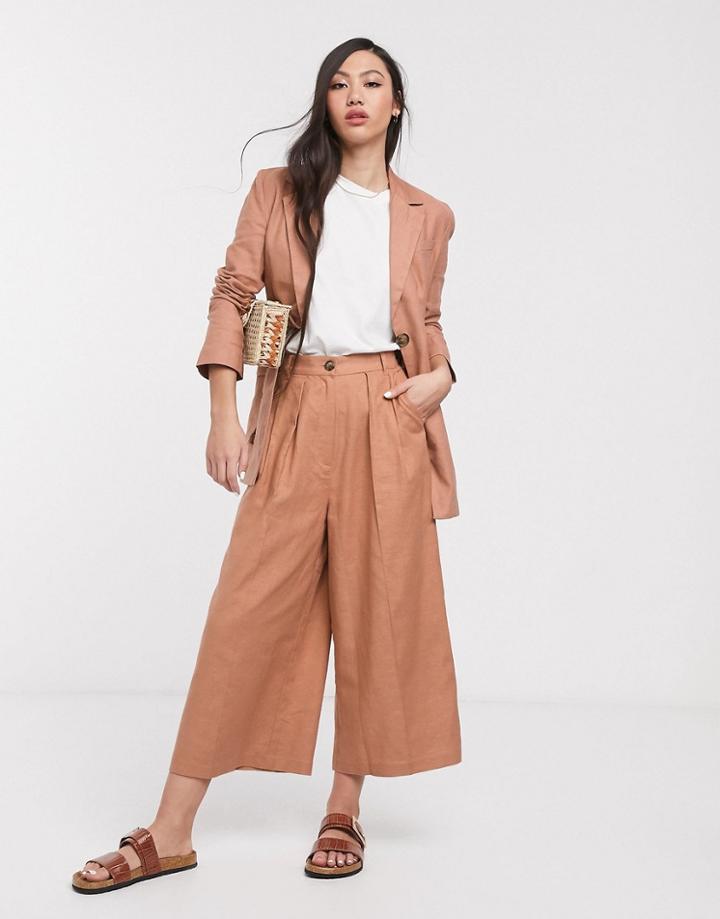 Asos Design Splendid Linen Suit Culottes-brown