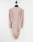 Ax Paris Slinky Cowl Mini Dress In Beige-neutral