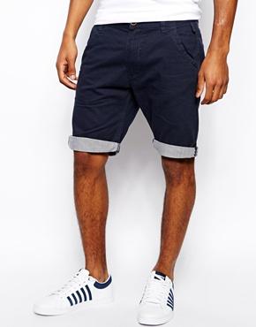 Brave Soul Chino Shorts Stripe Turn Up - Navy