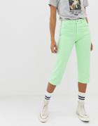 Asos Design Florence Authentic Straight Leg Cropped Jeans In Washed Neon Lime-green