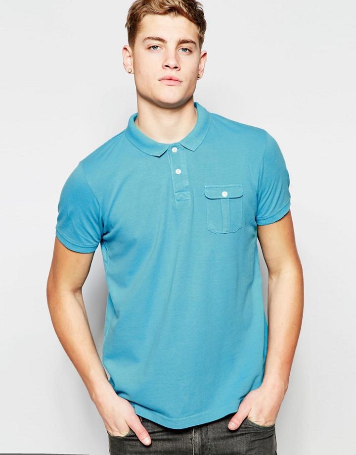 Brave Soul Washed Polo Shirt - Blue