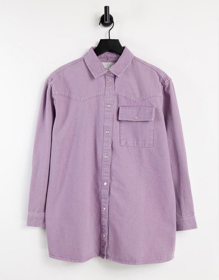 Noisy May Oversized Denim Shirt In Pale Purple