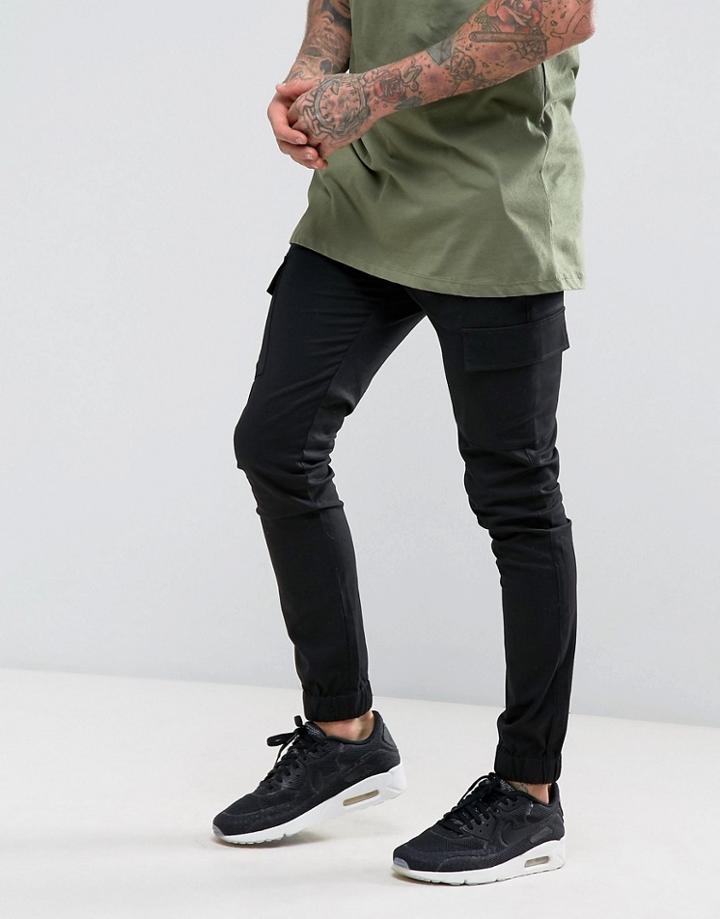 Asos Super Skinny Woven Cargo Joggers In Black - Black