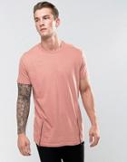 Brave Soul Longline T-shirt With Side Zips - Pink