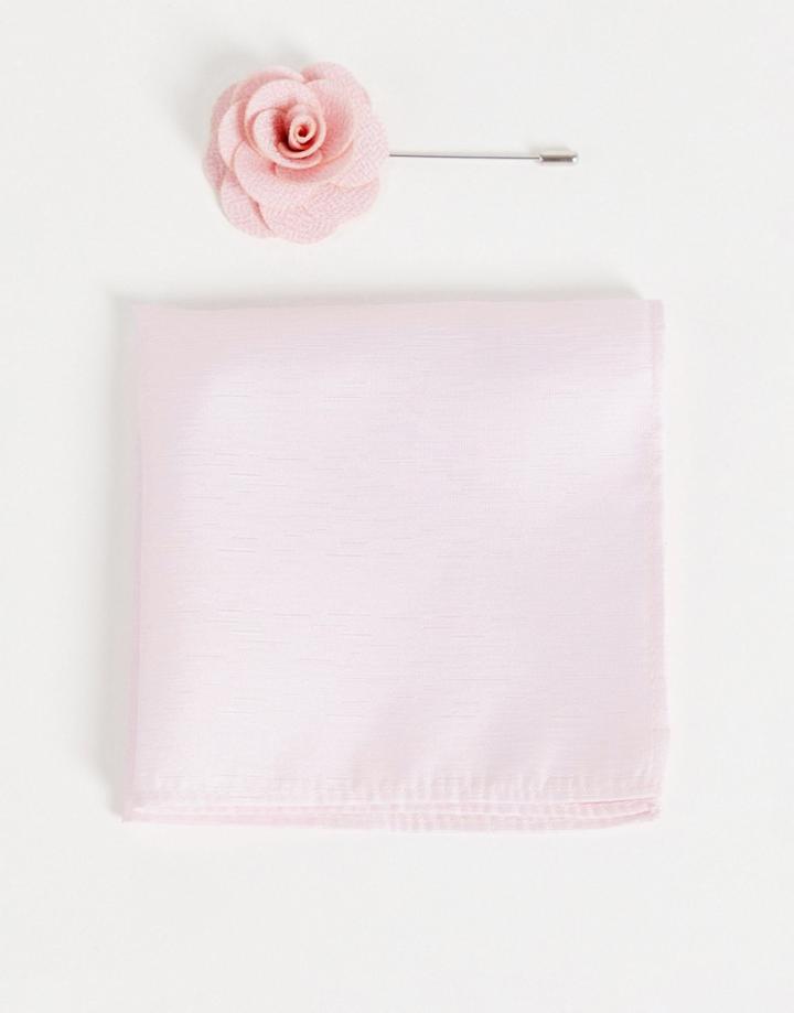 French Connection Plain Pocket Square & Lapel Pin Set-pink