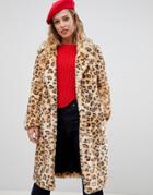 Urbancode Leopard Longline Faux Fur Coat - Multi
