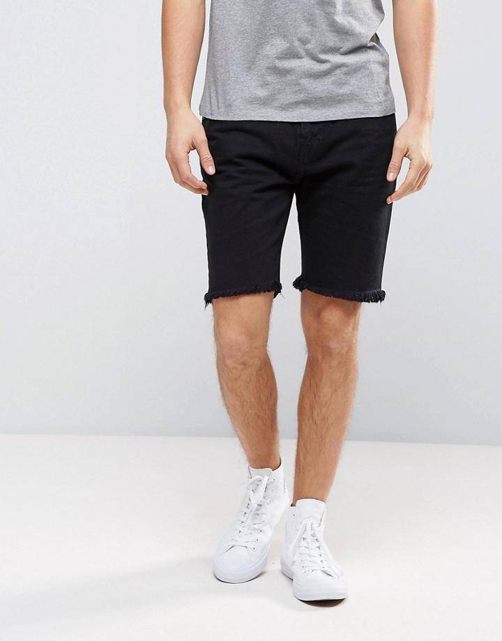 Another Influence Frayed Hem Slim Fit Denim Shorts - Black