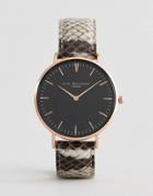 Elie Beaumont Watch With Snakeskin Print Strap - Gold