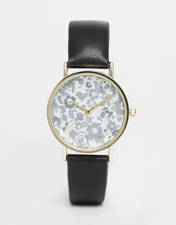 Asos Floral Print Watch - Black