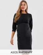 Asos Design Maternity Midi Pencil Dress With Button Skirt - Black