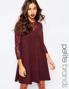 Vero Moda Petite Swing Dress With Contrast Lace 3/4 Sleeves - Fudge