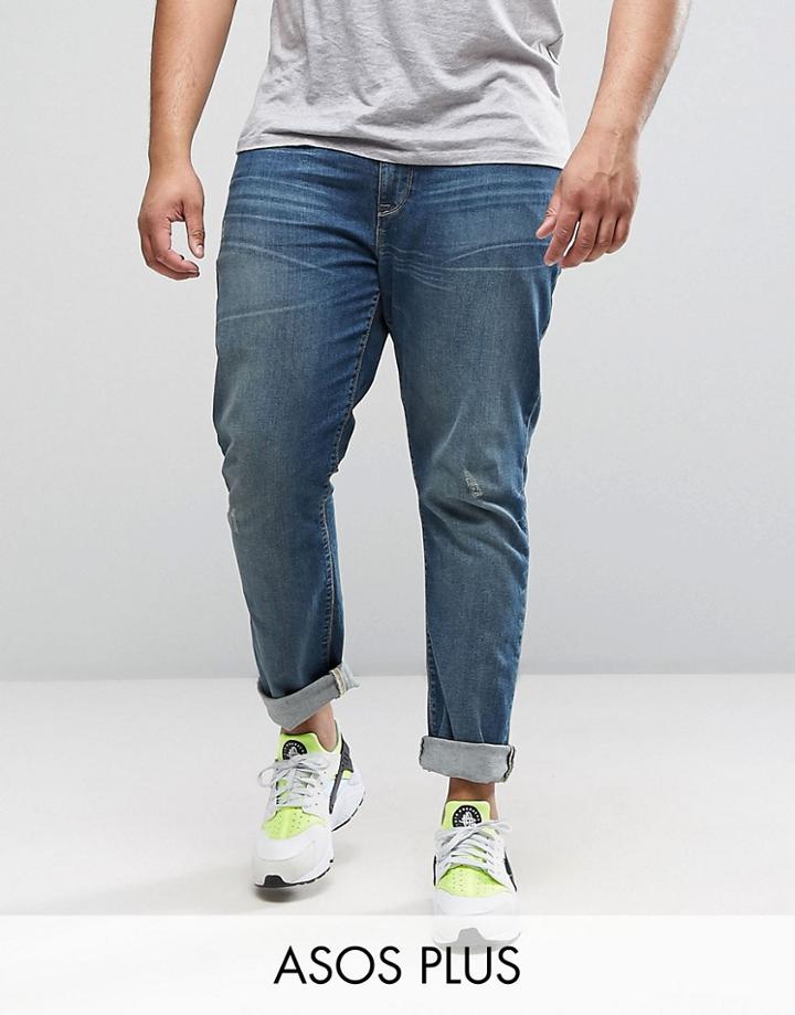 Asos Plus Skinny Jeans In Mid Wash Blue - Blue