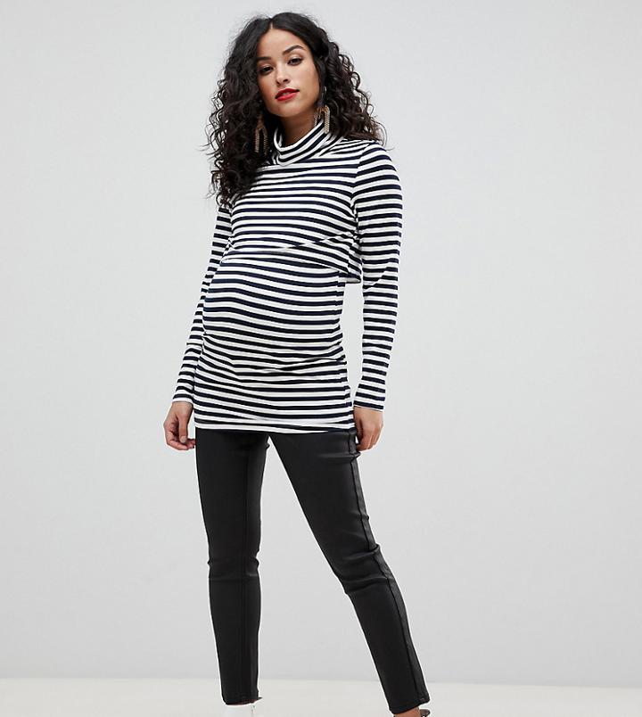 Bandia Maternity Over The Bump Ankle Graser Coated Skinny Jean With Removable Bump Band - Black