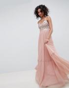 Needle & Thread Embellished Tulle Maxi Dress With Cami Straps In Vintage Rose - Pink
