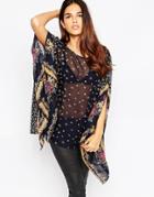 Ax Paris Batwing Top In Border Print - Navy