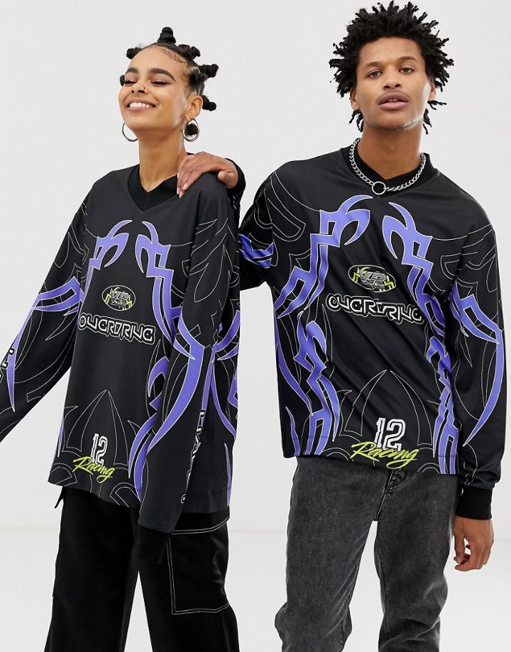 Collusion X Motocross Unisex V Neck Long Sleeve Top - Black