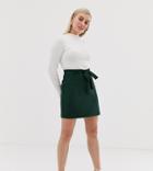 Asos Design Petite Tailored Mini Skirt With Obi Tie-green