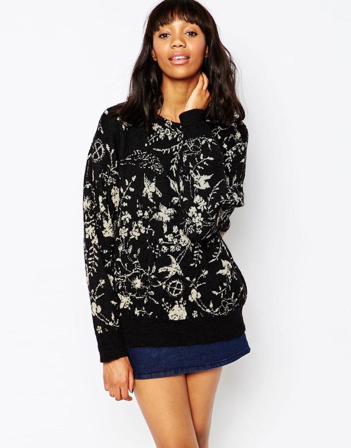 Ivana Helsinki Black And Gold Floral Sweater