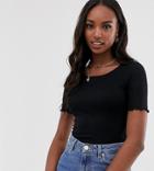 Brave Soul Tall Lovely Top With Lettuce Hem - Black