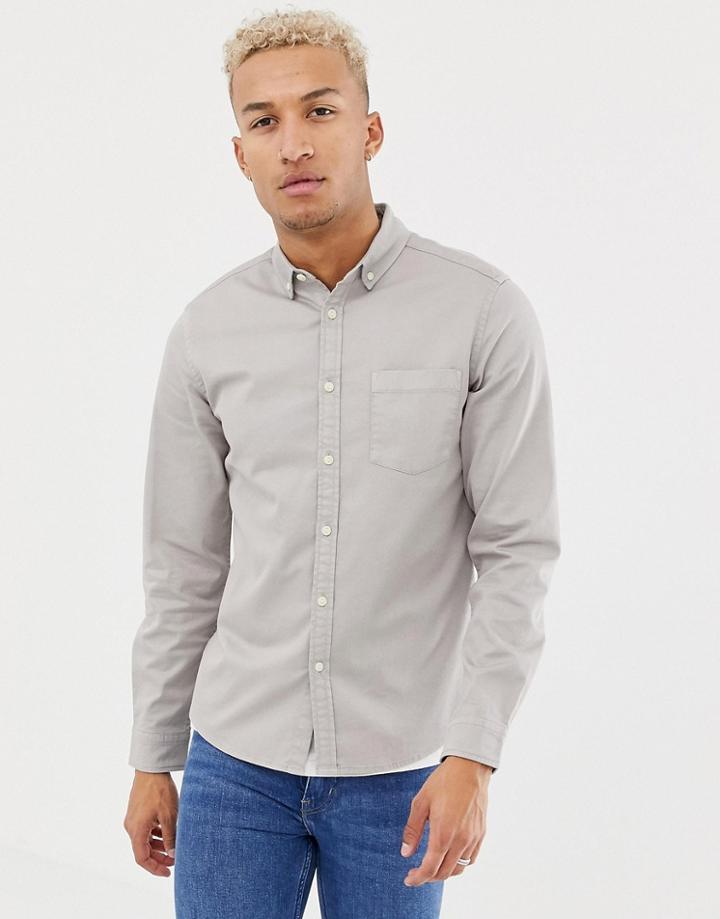 Asos Design Stretch Slim Denim Shirt In Gray - Gray