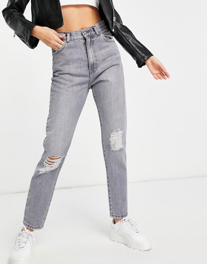 Dr Denim Nora Mom Jeans With Rips In Washed Gray-grey