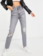 Dr Denim Nora Mom Jeans With Rips In Washed Gray-grey