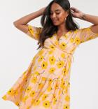 Asos Design Maternity Wrap Tiered Smock Dress In Floral Print-multi