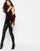 Noisy May Biker Pu Pants With Zip Knee Detail - Black
