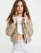 Only Padded Jacket In Beige Check-neutral