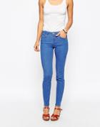 Asos Lisbon Skinny Midrise Jeans In Bluebell Bright Flat Blue - Midwash Blue