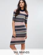 Y.a.s Tall Milan Half Sleeve Stripe Funnel Neck Dress - Multi