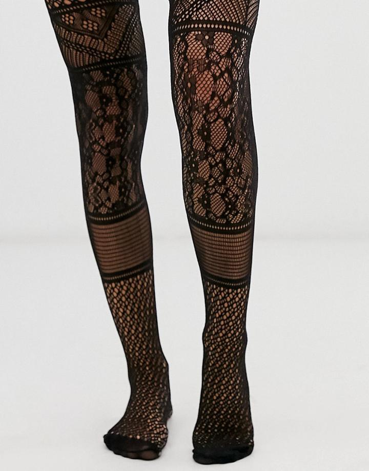 Asos Design Paneled Lace Tights-black