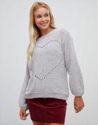 Wild Flower Sweater With Heart Detail - Gray