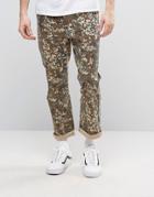 Asos Cropped Straight Pants In Pixel Camo Print - Brown