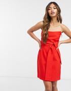 Vesper Bandeau Mini Dress With Bow Detail In Red