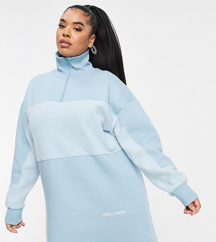 Collusion Plus Exclusive Half Zip Dress In Teal-blues