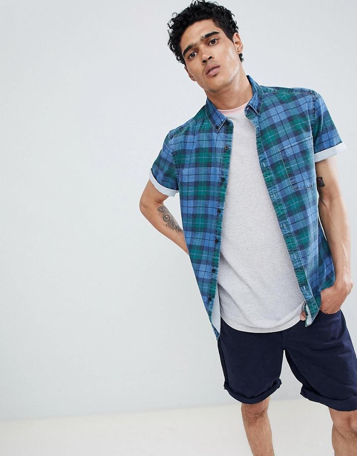 Asos Design Skinny Denim Check Shirt - Blue