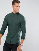 Selected Homme Slim Grandad Shirt In Print - Green