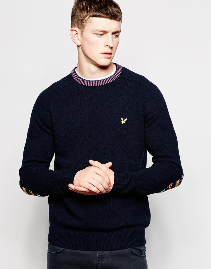 Lyle & Scott Sweater With Fair Isle Elbow Patch - Navy