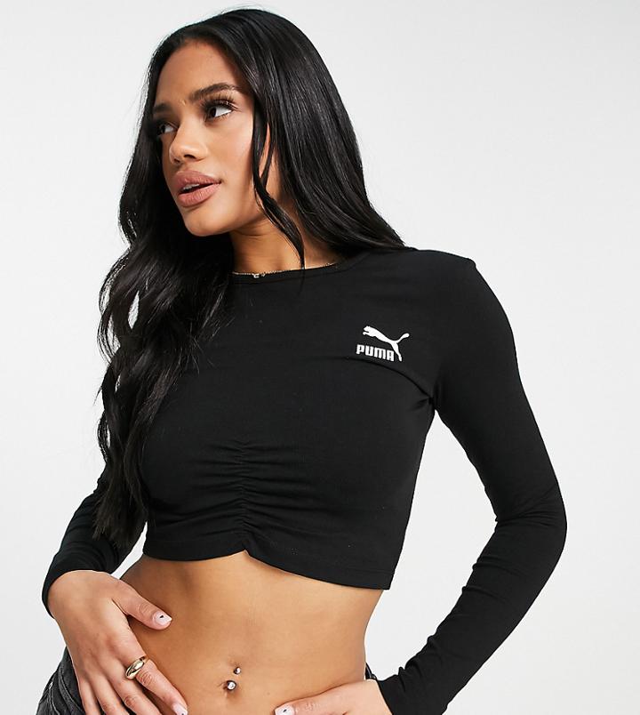 Puma Ruched Front Long Sleeve Top In Black - Exclusive To Asos