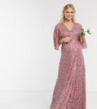 Maya Maternity Delicate Sequin Wrap Maxi Dress In Rose-pink