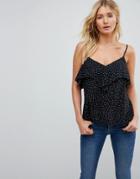 Asos Design Fuller Bust Cami With Ruffle Open Back In Spot-multi