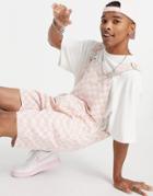 Asos Day Social Short Denim Overalls In Pink Checkerboard-multi