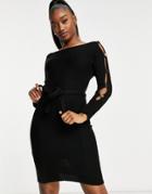 Naanaa Snap Sleeve Tie Waist Sweater Dress In Black