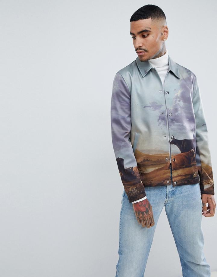 Asos Design Coach Jacket In Western Print - Multi