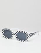 Asos Design Checkerboard Print 90s Square Sunglasses - Black