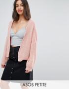 Asos Petite Chunky Cardigan In Fluffy Rib - Pink
