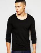 Asos Muscle Long Sleeve T-shirt With Scoop Neck In Black - Black